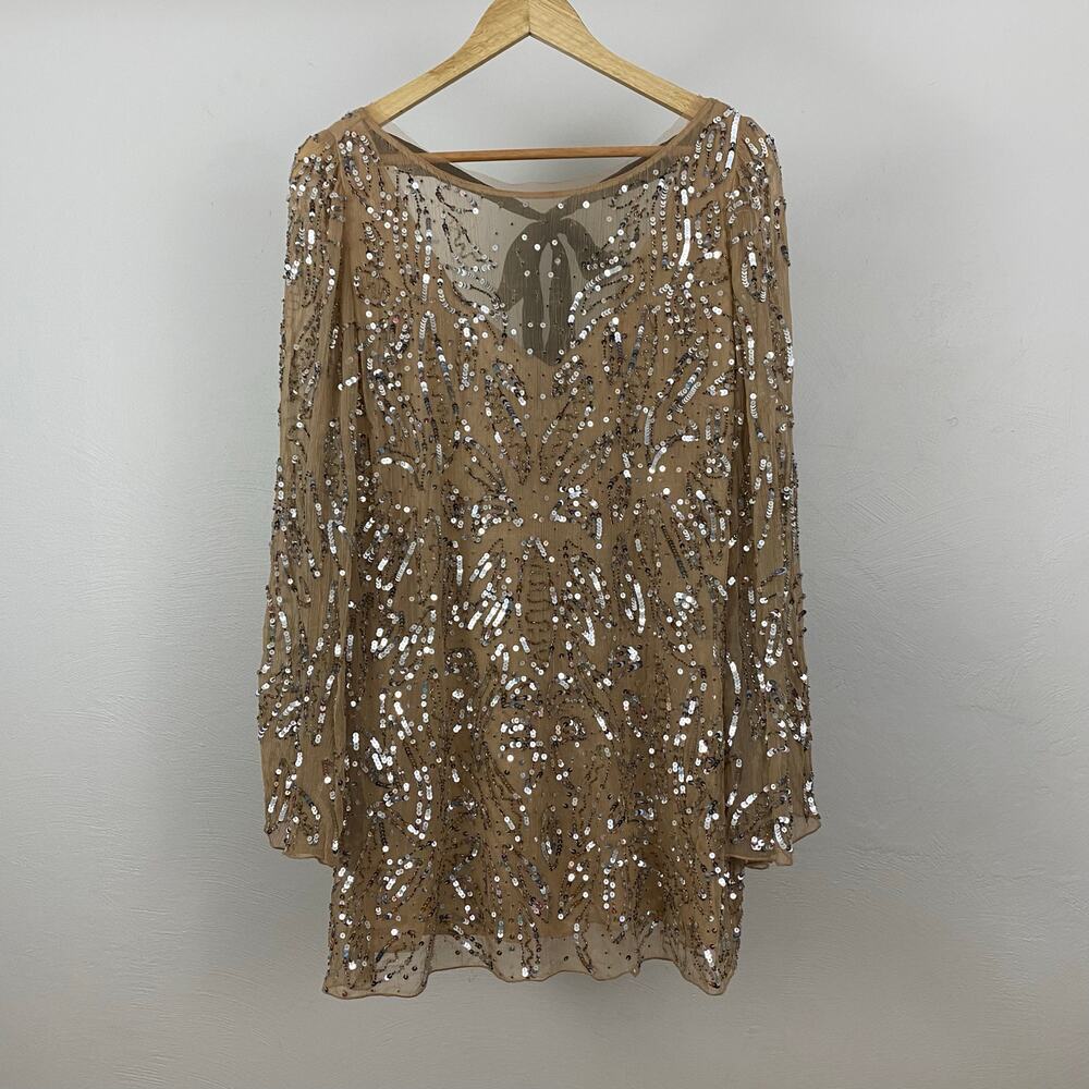 Free People Sequin Sparkle Bow Mini Dress - Tea / Cream - Size Small